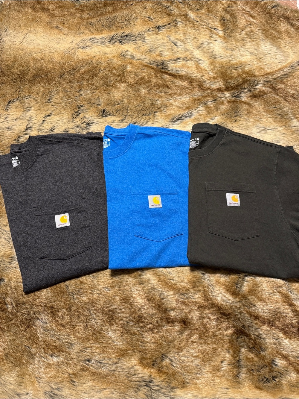 Carhartt Short Sleeve Pocket Tees in Black, Royal Blue, and Charcoal